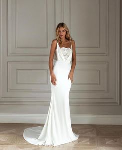 Robes de mariée sirène élégantes de grande taille pour la mariée bretelles spaghetti sans bretelles en dentelle plissée drapée balayage train Boho robes de mariée vestido de novia sur mesure