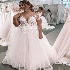 Robe de mariée élégante grande taille en dentelle à manches courtes une ligne Tulle Boho robe de mariée sexy dos nu balayage train jardin plage robes de mariée bohème Robe De Mariage 2024