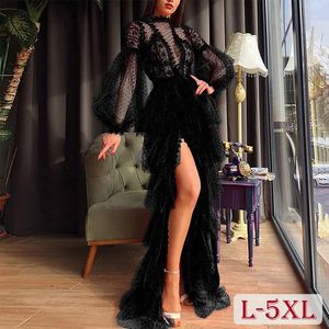 Élégante grande taille femmes dentelle robe de soirée de luxe 5XL Sexy dame maille robes de soirée creuses pour anniversaire femme bal robe 240202