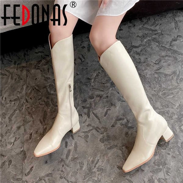 Élégant bout pointu genou bottes hautes pour femmes côté fermeture éclair talons chaussures femme fête de mariage serré 210528