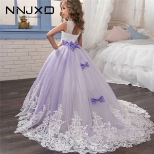 Elegante prinses jurk voor meisjes bruiloft paars tule kant lange meisje jurk party pageant bruidsmeisjes formele toga voor tiener meisjes 210317