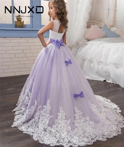 Robe de princesse élégante pour les filles de mariage violet Tulle dentelle longue robe de fille fête Pageant demoiselles d'honneur robe formelle pour les adolescentes T26500279