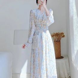 Élégant imprimé en mousseline de soie Dres décontracté à manches courtes col en V robe mi-longue mode coréenne taille serrée Aline robes 240321