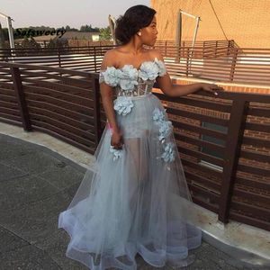 Elegante prom jurk 2021 off shoulder a-line 3d bloem lange avondjurken plus size vrouwen formele feestjurken robe de soiree