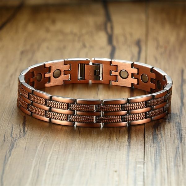 Bracelets de thérapie en cuivre pur élégants hommes soulagement de la douleur pour l'arthrite et le canal carpien bracelet réglable Bileklik Erkek 220715