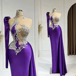 Perles violettes élégantes robes de soirée sirène Sexy une épaule paillettes robe de bal col haut robes de soirée formelles sur mesure
