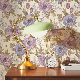 Papier peint Floral violet élégant, fleur jaune, autocollant de décoration murale en PVC, armoire en vinyle pour salon 231220