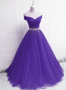 Robe de bal longue violette élégante, tenue de soirée en cristal perlé, ligne A, en Tulle doux, épaules dénudées, robe de soirée, chérie