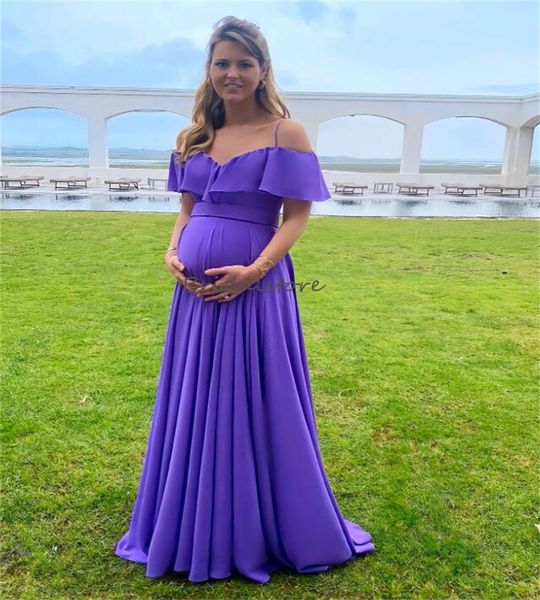 Robe de soirée de maternité violette élégante, bretelles Spaghetti, longueur au sol, robes de bal en mousseline de soie pour vacances enceintes, robe de soirée formelle, robes de noche, occasions spéciales