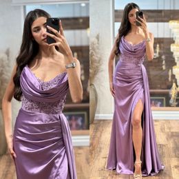 Robe de bal violette élégante, col en V, en Satin, plissée, dos nu, longue, formelle, pour occasions spéciales