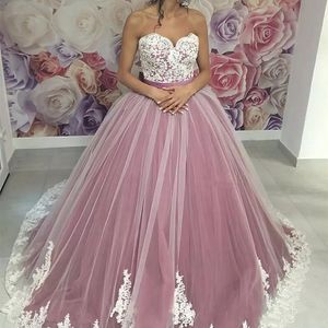 Elegante paarse quinceanera jurken baljurken sweetheart appliques kant zoete 16 jurk plus size formele avondjurken