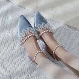 Elegantes sandalias Pxelena Ruffles Bobas de cuerda de encaje Mujeres VEET Boda extraña Tallones Altos Declar Date Zapatos 201