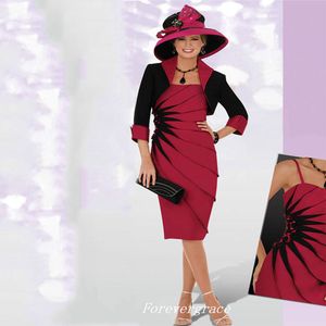 Élégant rouge et noir longueur au genou mère de la mariée robes veste formelle marraine soirée invités de mariage robe sur mesure plus la taille