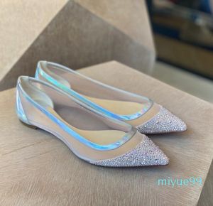 2022 Elegante Galativi Strass Flat Women's Designer Flats Ballet Shoes Mesh Sexy Lady Girls Pointed Toe Comfort Party Wedding Walking