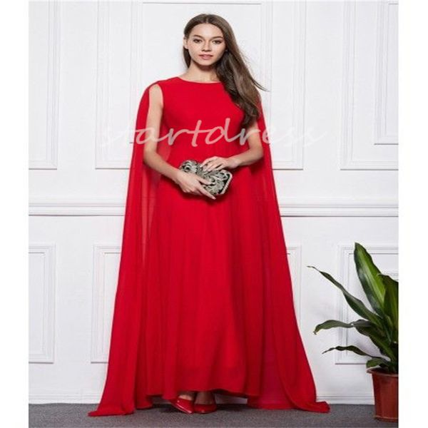 Robe de soirée rouge élégante avec cape col rond sans manches grande taille Dubai Abaya robe de bal longueur au sol femmes formelle robe de soirée du nouvel an 2024 occasion spéciale célébrité
