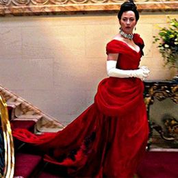 Robes de soirée formelles rouges élégantes froncées à la main fleurs appliquées épaule longue robe de bal en satin pour les femmes 2023 robes de soirée de célébrité vintage