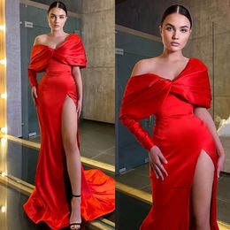 Elegant Red Mermaid Prom Dresses Off Shoulder Split Evening Jurk Ploes Formal Long Special OCN Party Dress 0516