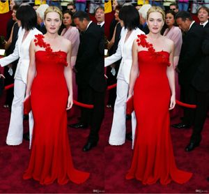 Elegante rode schouder mermaid prom jurken handgemaakte bloemen vloer lengte formele jurken beroemdheid rode loper jurk gewaden de soirée