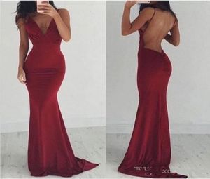 Elegante Red Open Back Formele prom -jurken 2018 Mermaid Spaghetti Brapts V Neck Long Stretch Party Jurken 2017 Avondjurk2513110