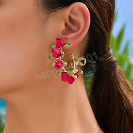 Elegante rode roos oorbellen voor vrouwen schattige bloem rond hoepel oorbellen creatieve sieraden bruiloft verlovingsfeest oorbellen cadeau
