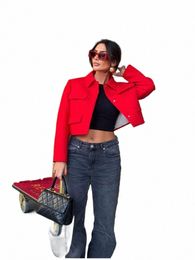 Elegante Rode Korte Jas Vrouwen Fi Lg Mouw Turndown Collor Slanke Vrouwelijke Jassen 2024 Lente Dame Streetwear Jas J5sk #