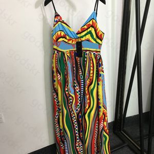 Elegante retro patroonjurken damesmodeontwerper sexy v-hals slipdress tankjurk met merkprint