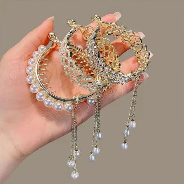 Elegantes pinzas para el pelo con perlas de diamantes de imitación, pinzas para el pelo para mujer, nuevo soporte para coleta, horquillas, accesorios de moda