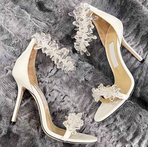 Elegante romantische bridals bruiloft maisel vrouwen sandalen schoenen kristal verfraaid luxe pompen parels strap dame perfecte gladiator hoge hakken EU35-43