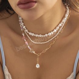 Collier chaîne de perles rondes élégantes, mode déclaration de mariage, ras du cou en cœur de mariée, bijoux de cou pour femmes