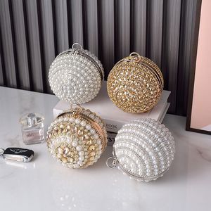 Elegantes bolsos de noche de perlas redondas Moda Bolsos de embrague de diamantes de imitación brillantes Monederos de cena de boda de lujo Bolsos de hombro con cadena Envío de DHL 2024