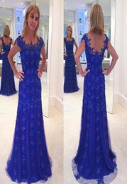 Elegante Royal Blue Lace Long Mother of the Bride Dresses Sirenita Famildmother Fiesta de la noche de la noche GOWNS A LA TALLE CUT5162388