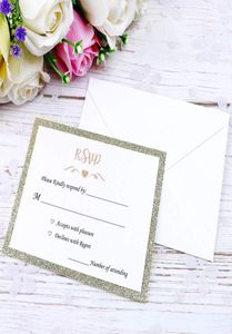 Elegante RSVP-kaarten Champagne Goud Glitter Papiersubstraat met opdruk Woorden Ivoor Enveloppen Te gebruiken met uitnodigingskaarten samen5916462