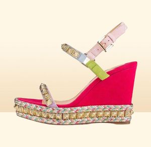 Elegant S Red Bottoms PyraClou Wedges Sandalen voor vrouwen Lady High Heel Luxe Designer Walking enkelriem Damesschoenen2169487