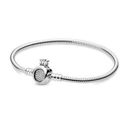 Élégant bracelet à breloques serpent plaqué argent sterling S925, chaîne à main, perles Pandora, couronne en cristal, accessoires de bricolage, marquage de bijoux, qualité AAA, 17 à 21 cm