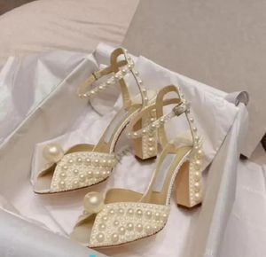 Elegante SACARIA Sandalias de plataforma Zapatos con adornos de perlas en todas partes Mujeres Sacora Elegante vestido de novia nupcial Bombas Marcas de lujo Señora Tacones altos CAJA