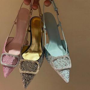 Sandalias elegantes Diseñador Mujer Zapatos de boda de tacón alto con decoración de diamantes de imitación Moda Volver Punta vacía Punta puntiaguda Tacones de aguja de 9 cm Zapato de vestir Sexy