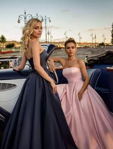 Elegante satijnen lange bruid baljurk prom jurk plattes roze zwarte bruiloft gasten formele lieverd veter sweep trein moeder van bruidegom jurken vestidos 403