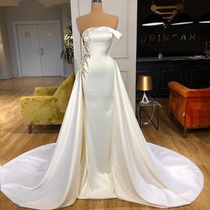 Elegante Satijn Lange Mermaid Avondjurken 2021 Luxe Beading Lovertjes Vrouwen Formele Partyjurken Vestido de Novia