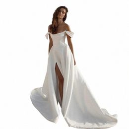 Elegant Satin Mermaid Wedding Dres Voor Vrouw 2024 Strapl Uit De Schouder Zijsplit Bruid Robe Butt Vestidos De Novia 204R #