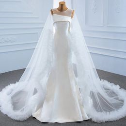 Robes de mariée sirène en Satin élégantes avec Cape pure bijou cou sans manches robes de mariée robes de mari￩e