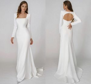 Robe De mariée sirène en Satin élégante, moderne, col carré, manches longues, dos nu, pour femmes, nouvelle collection 2024