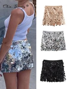 Mini jupes à paillettes élégantes pour femmes, paquet de hanche scintillant de noël, jupes féminines, mode brillante, bal de promo, soirée, Clubwear Y2k 240110