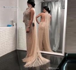 Vestido de fiesta de noche de alta calidad, elegante, Sexy, sin espalda, con cuentas y escote Halter, sin mangas, s7121115