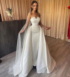 Vestido de novia elegante vaina 2024 para la novia Sweetheart Pearls Boaded Satin Fiest Farty Gowns Sobrevisores Vestidos hechos a medida de Novias