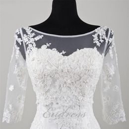 Elegant Sheer Bridal Lace Jacket Batesu Lange Mouwen Applicaties Wrap Schede Bridal Bolero Custom Made Hoge Kwaliteit Jas Voor Weddi305j