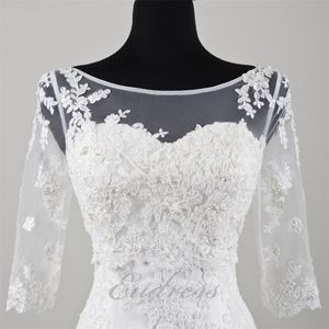 Elegante chaqueta de encaje nupcial transparente Batesu Manga larga Apliques Envoltura Funda Nupcial Bolero Por encargo Chaqueta de alta calidad para vestidos de novia