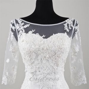 Élégant Sheer Dentelle De Mariée Veste Batesu Manches Longues Appliques Wrap Gaine De Mariée Bolero Custom Made Veste De Haute Qualité Pour Weddi305j