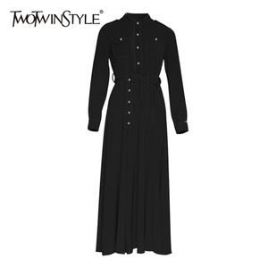 Elegante shirt jurk vrouwen lange mouw hoge taille lace up side split jurken vrouwelijke lente mode 210520