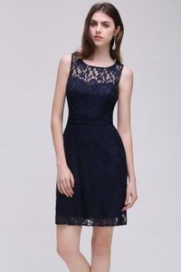 Vestido de noche corto elegante para mujer, apliques florales, ilusión, espalda abierta, manga corta, hasta la rodilla, vestidos de fiesta formales, nuevo CPS529