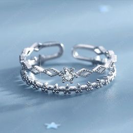 Elegante zilveren kleur bloem kant ring Koreaanse mode opening ingelegd verstelbare ringen Valentijnsdag geschenken dames sieraden